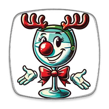 Christmas wine glass reindeer motif - Square fridge magnet - white - Front
