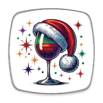 Verre à vin de Noël avec chapeau de Père Noël - Magnet carré - blanc - Devant