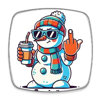 Cool snowman with coffee and sunglasses - Square fridge magnet - white - Front