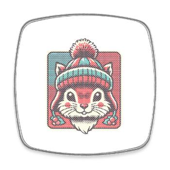 Winterliches Eichhörnchen Mit Mütze Und Muster - Viereckiger Kühlschrankmagnet - Weiß - Vorne