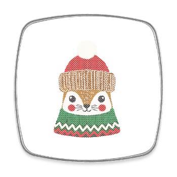 Cute Winter Squirrel with Hat Knitted Look - Square fridge magnet - white - Front