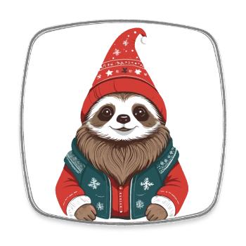 Cozy cute Christmas sloth - Square fridge magnet - white - Front