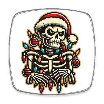 Merry Christmas Time Skeleton with Fairy Lights - Square fridge magnet - white - Front