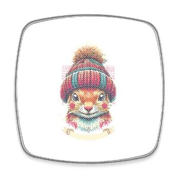 Winter squirrel with cap - Square fridge magnet - white - Front
