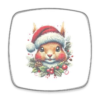 Christmas squirrel with cap - Square fridge magnet - white - Front