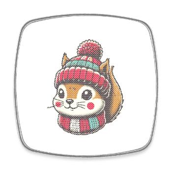 Cute Knitting Pattern Squirrel Winter - Square fridge magnet - white - Front