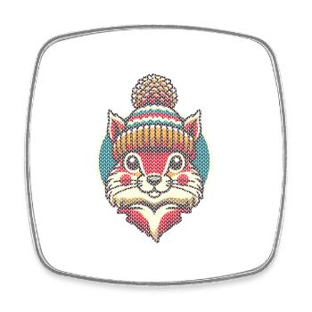 Winterlicher Strickstil Eichhörnchen Mit Mütze - Viereckiger Kühlschrankmagnet - Weiß - Vorne