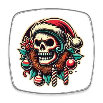 Weihnachtlicher Totenkopf Mit Santa Hut - Viereckiger Kühlschrankmagnet - Weiß - Vorne
