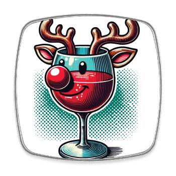 Weinglas Rentier Mit Weihnachtlichem Flair - Viereckiger Kühlschrankmagnet - Weiß - Vorne