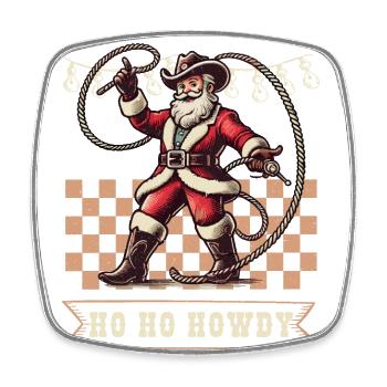 Weihnachtlicher Cowboy Santa Ho Ho Howdy - Viereckiger Kühlschrankmagnet - Weiß - Vorne