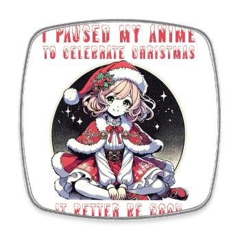 Motif de pause anime kawaii pour les célébrations de Noël - Magnet carré - blanc - Devant