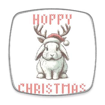 Merry Christmas Bunny Reindeer Knit Look - Square fridge magnet - white - Front