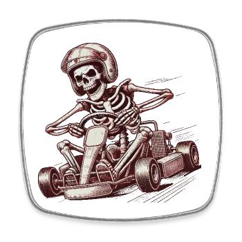 Skeleton Go-Kart Retro Adventure - Square fridge magnet - white - Front