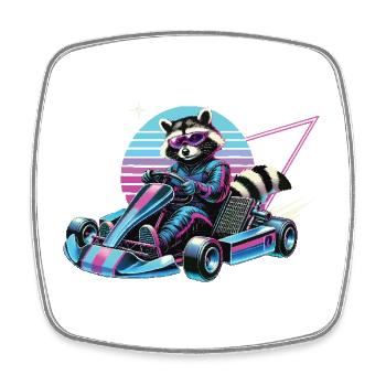 Raccoon Go-Kart Adventure in Vaporwave Style - Square fridge magnet - white - Front