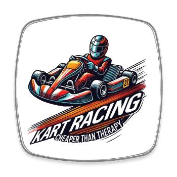 Go-kart race cheaper than therapy - Square fridge magnet - white - Front