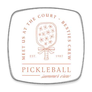 Pickleball summer girls crew floral aesthetic - Square fridge magnet - white - Front