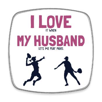 J'Aime Mon Mari Padel Paddle Tennis Padel Tennis - Magnet carré - blanc - Devant