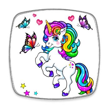 Licorne avec papillon - Magnet carré - blanc - Devant