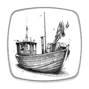 Fishing boat from the Baltic Sea - Square fridge magnet - white - Front