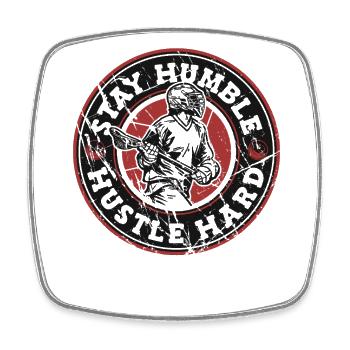 Stay Humble Hustle Hard Intercrosse Lax Spieler - Viereckiger Kühlschrankmagnet - Weiß - Vorne