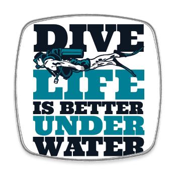 Dive Life Is Better Under Water Diving Fins - Square fridge magnet - white - Front