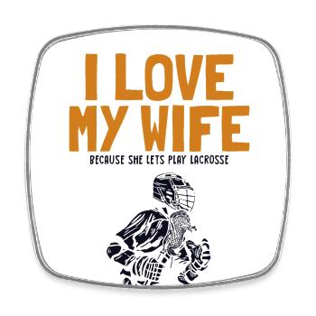 I Love My Wife Lacrosse Intercrosse Lax Spieler - Viereckiger Kühlschrankmagnet - Weiß - Vorne