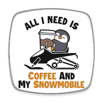 Coffee and my Snowmobile Snowmobile Fahrer - Viereckiger Kühlschrankmagnet - Weiß - Vorne