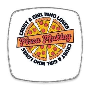 Crust A Girl Who Loves Pizza Making Pizza - Viereckiger Kühlschrankmagnet - Weiß - Vorne
