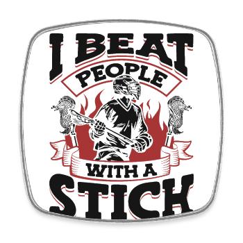 I Beat People With a Stick Intercrosse Lax - Viereckiger Kühlschrankmagnet - Weiß - Vorne
