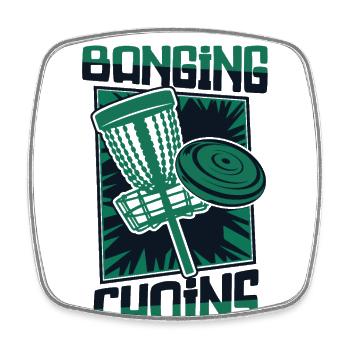 Banging Chains Korb Scheibe Disc Golfer Spieler - Viereckiger Kühlschrankmagnet - Weiß - Vorne