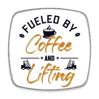 Fueled by Coffee and Lifting All-terrain forklift - Square fridge magnet - white - Front
