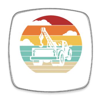 Véhicule tracteur de service de remorquage rétro - Magnet carré - blanc - Devant