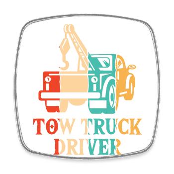 Retro tow truck tow truck driver - Square fridge magnet - white - Front