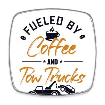 Fueled by Coffee and Tow Trucks Abschlepper - Viereckiger Kühlschrankmagnet - Weiß - Vorne