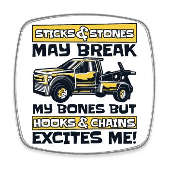 Hooks And Chains Excites Me Tow Truck - Square fridge magnet - white - Front