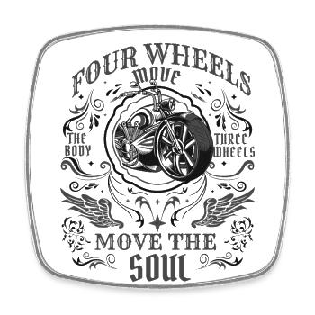 Three Wheels Move The Soul Trikebike Dreirad - Viereckiger Kühlschrankmagnet - Weiß - Vorne