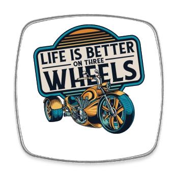 Life Is Better On Three Wheels Threewheeler - Viereckiger Kühlschrankmagnet - Weiß - Vorne