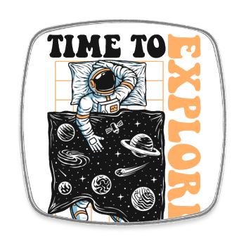Time To Explore Raumschiff Taikonaut Kosmonaut - Viereckiger Kühlschrankmagnet - Weiß - Vorne
