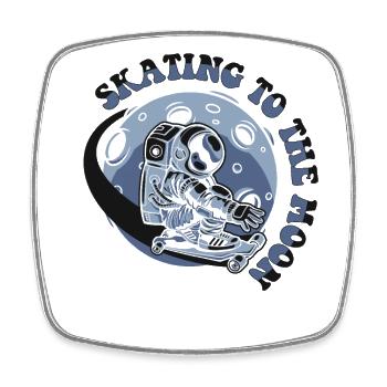 Skating To The Moon Cosmonaut Spaceship - Square fridge magnet - white - Front