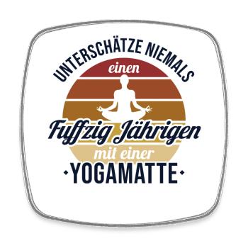 Fuffzig Jähriger mit Yogamatte Yoga Kundalini 50. - Viereckiger Kühlschrankmagnet - Weiß - Vorne