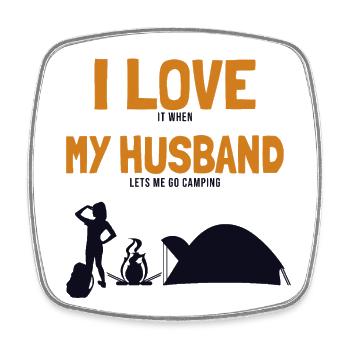 I love my Husband Camping Campingplatz Zelten - Viereckiger Kühlschrankmagnet - Weiß - Vorne