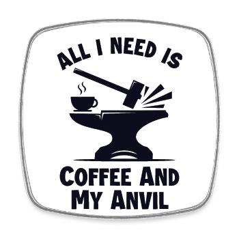 Coffee and my Anvil Blacksmith Forging - Square fridge magnet - white - Front