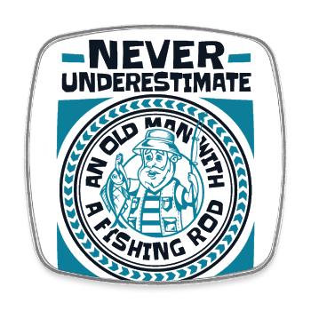 Never Underestimate An Old Man With A Fishing Rod - Viereckiger Kühlschrankmagnet - Weiß - Vorne