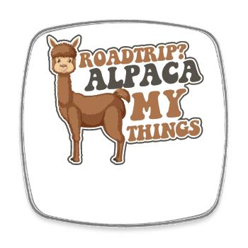 Road Trip Alpaca My Things Pako Huacaya Llama Alpaca - Square fridge magnet - white - Front