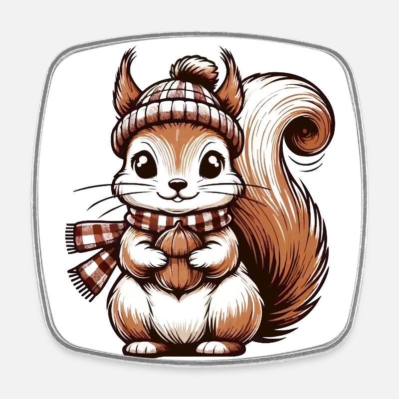 Winter Cute Squirrel - Square fridge magnet - white