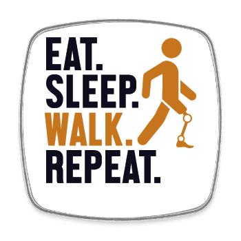 Eat Sleep Walk Repeat Prothesenfuß Benutzer Bein - Viereckiger Kühlschrankmagnet - Weiß - Vorne