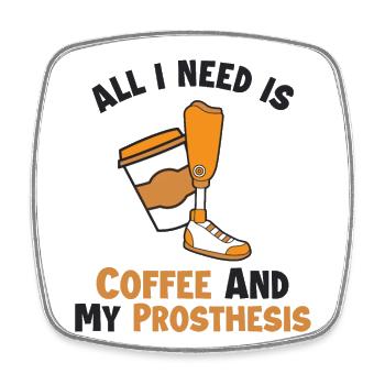 Kaffee und meine Prothese Prothese Fuß Benutzer Bein - Viereckiger Kühlschrankmagnet - Weiß - Vorne