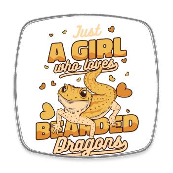 Girl Who Loves Bearded Dragons Pogona Lizard - Square fridge magnet - white - Front