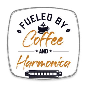 Alimenté par le café et l’harmonica Mouth Harp - Magnet carré - blanc - Devant