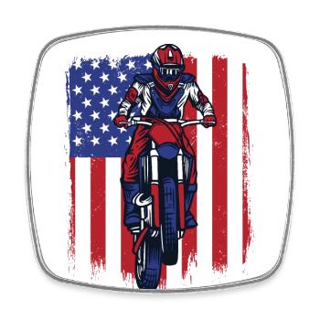 Motocross American Flag Motorcycle Racing Riders - Square fridge magnet - white - Front